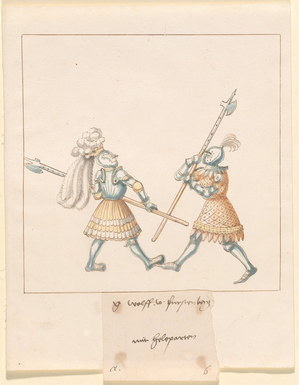 Freydal, The Book of Jousts and Tournament of Emperor Maximilian I: Combats on Foot (Jousts)(Volume III): G. Wolf von Fürstenberg mit Heleparten, Plate 141 by German 16th Century