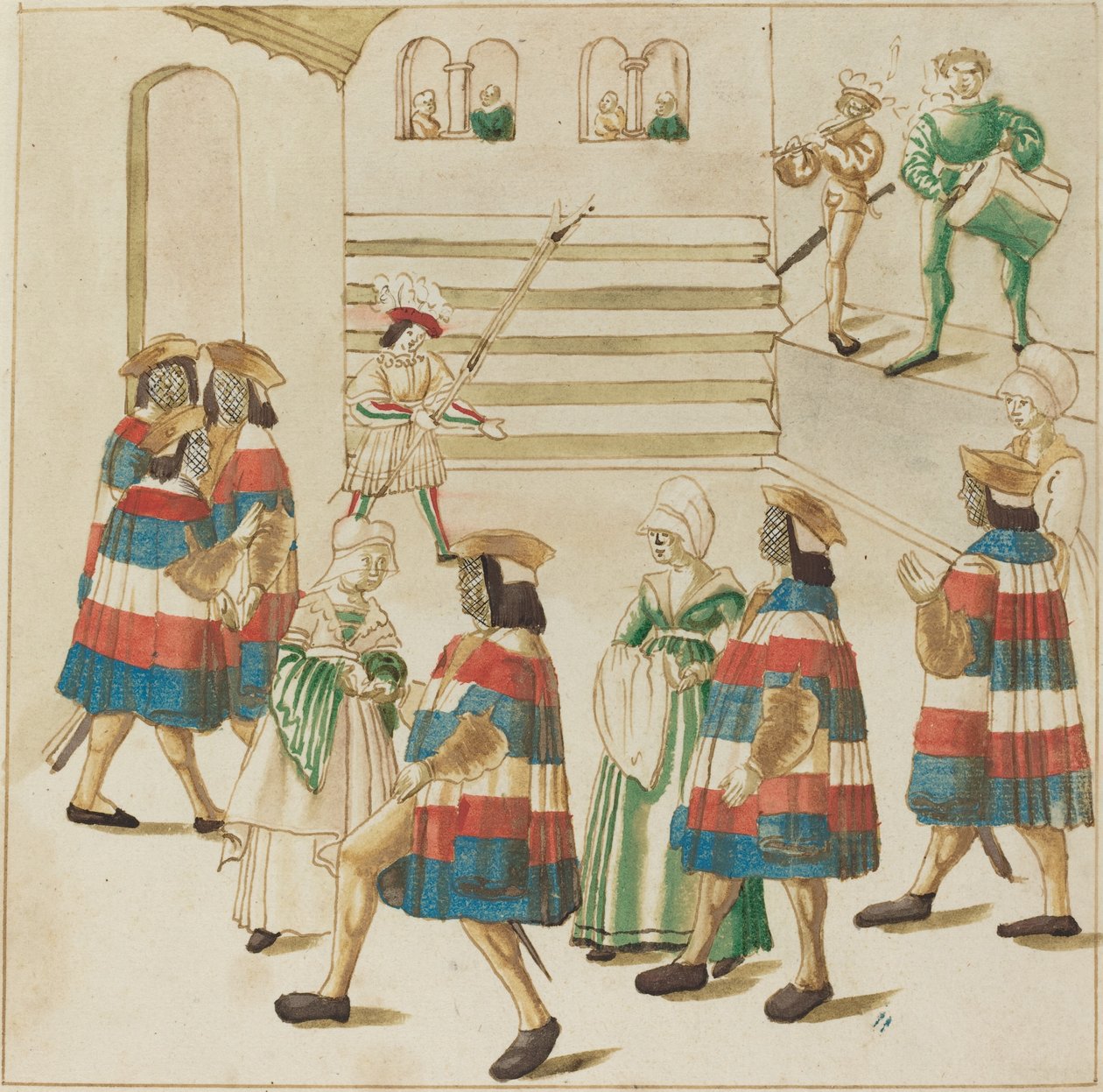 Men in Red, White and Blue Dancing with Their Partners by German 16th Century