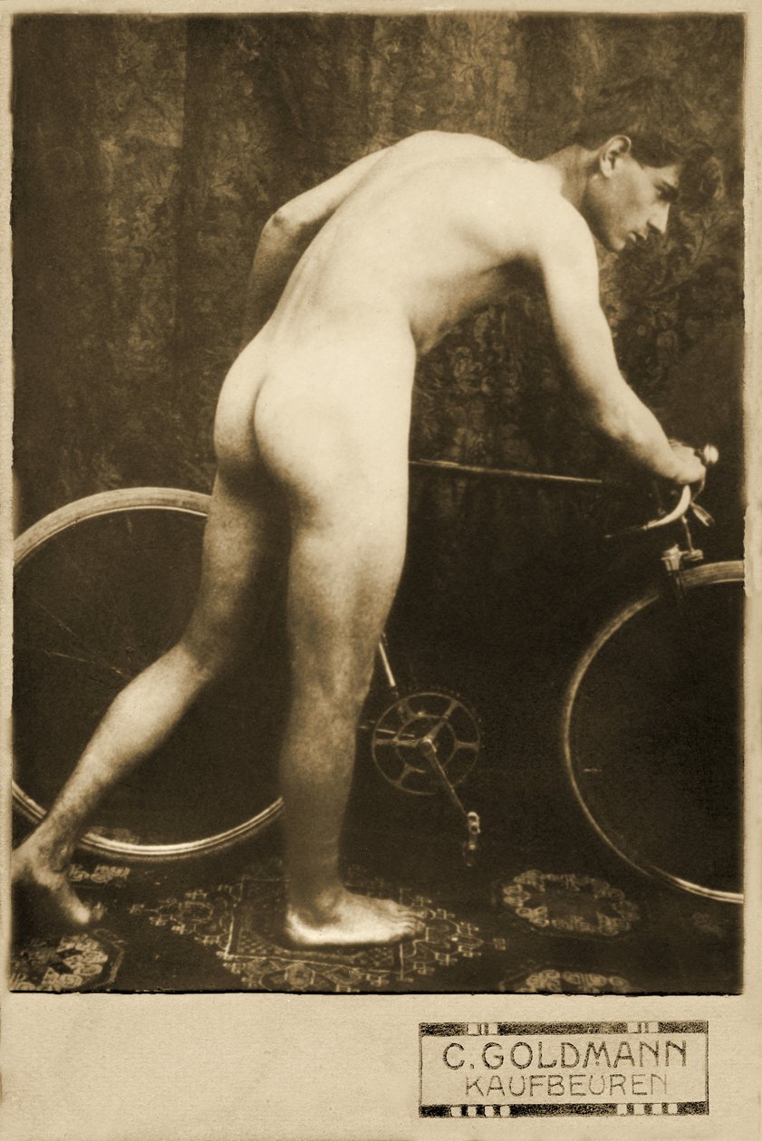 Cabinet Card of a Naked Cyclist, c.1898 by German Photographer