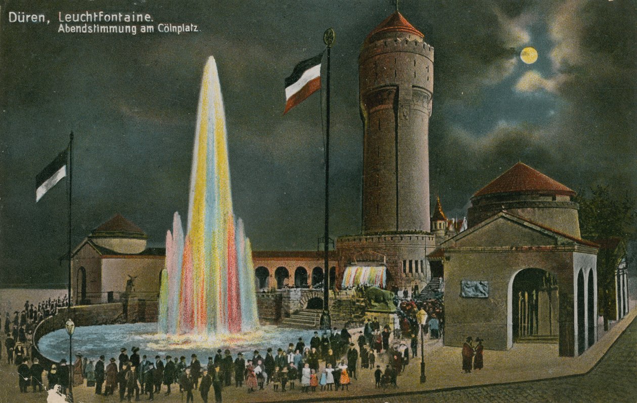 Duren, Leuchtfontaine, Evening Mood at Colnplatz. Postcard Sent on 20 March 1913 by German Photographer