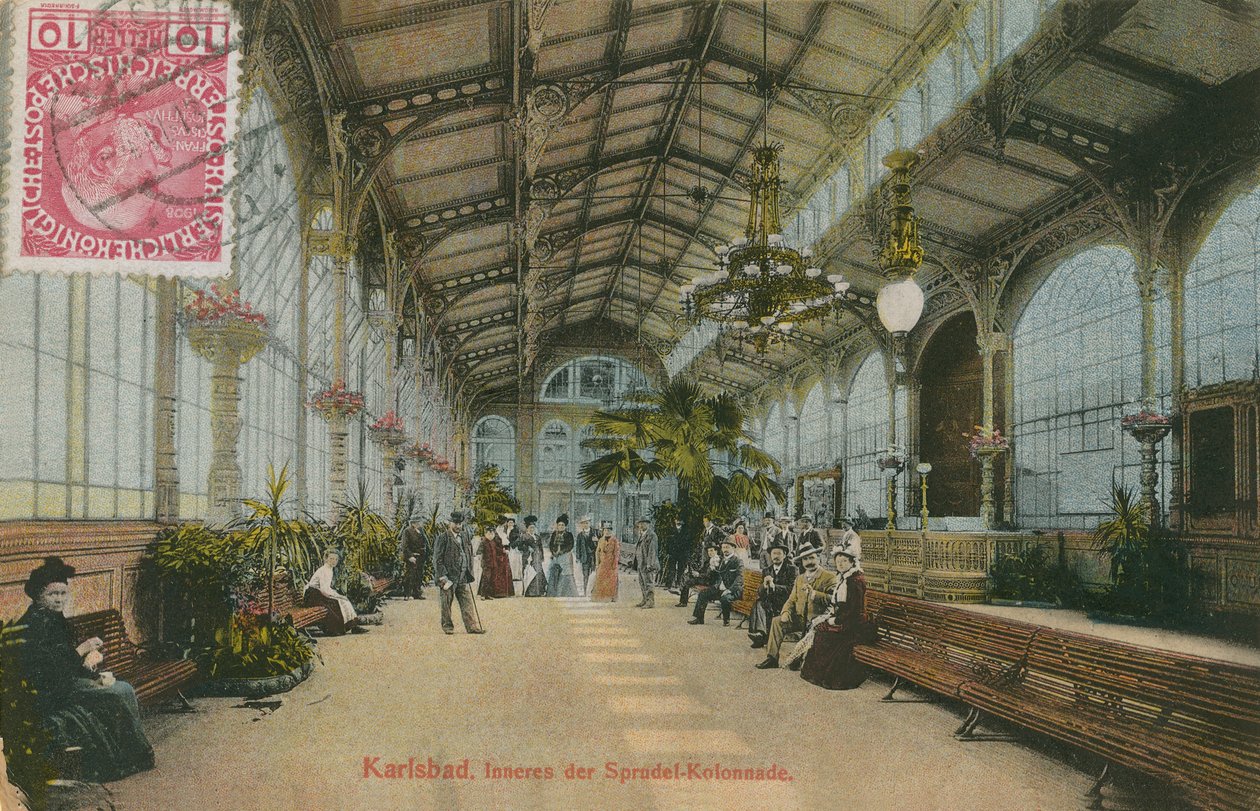 Karlsbad - Inside the Colonnade. Postcard Sent in 1913 by German Photographer
