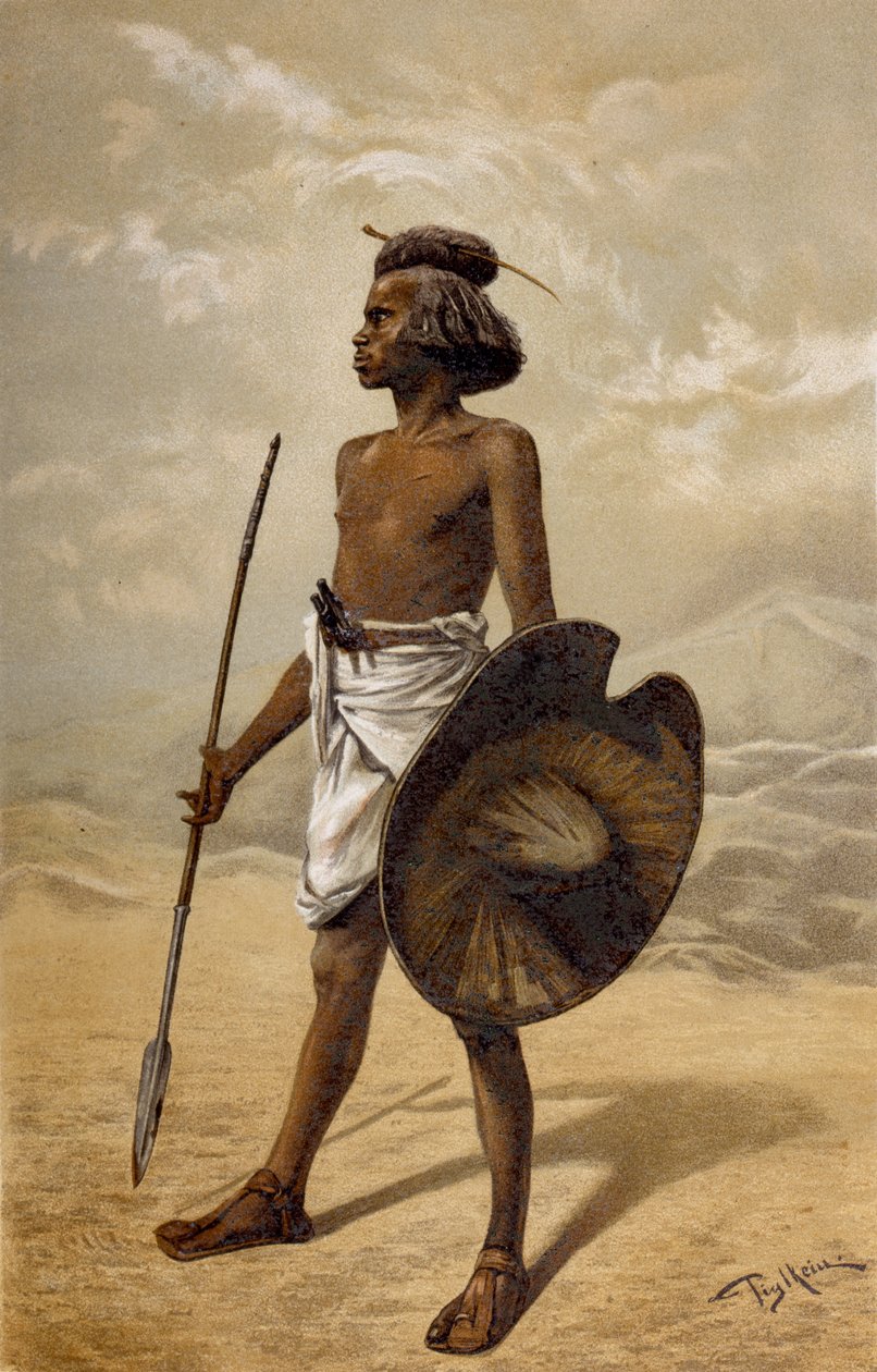 A Nubian warrior, from The History of Mankind, Vol.III, by Prof. Friedrich Ratzel, 1898 by German School