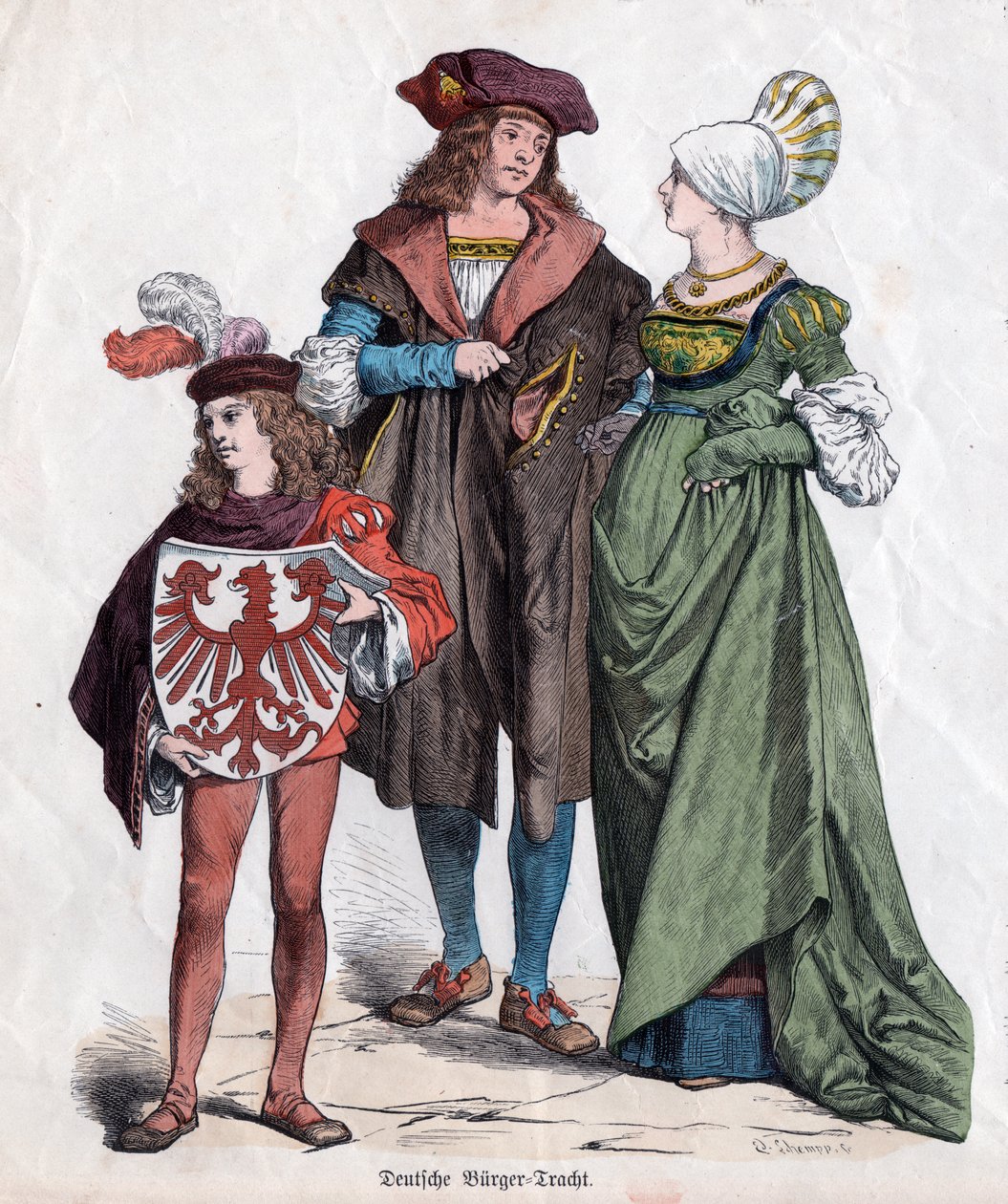 A bourgeois family. German costumes of the XVIth century from the "Munchener Bilderbogen", Germany, c.1880 by German School