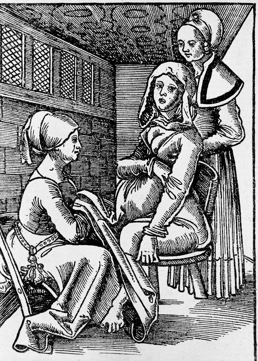 A childbirth (xylography) by German School