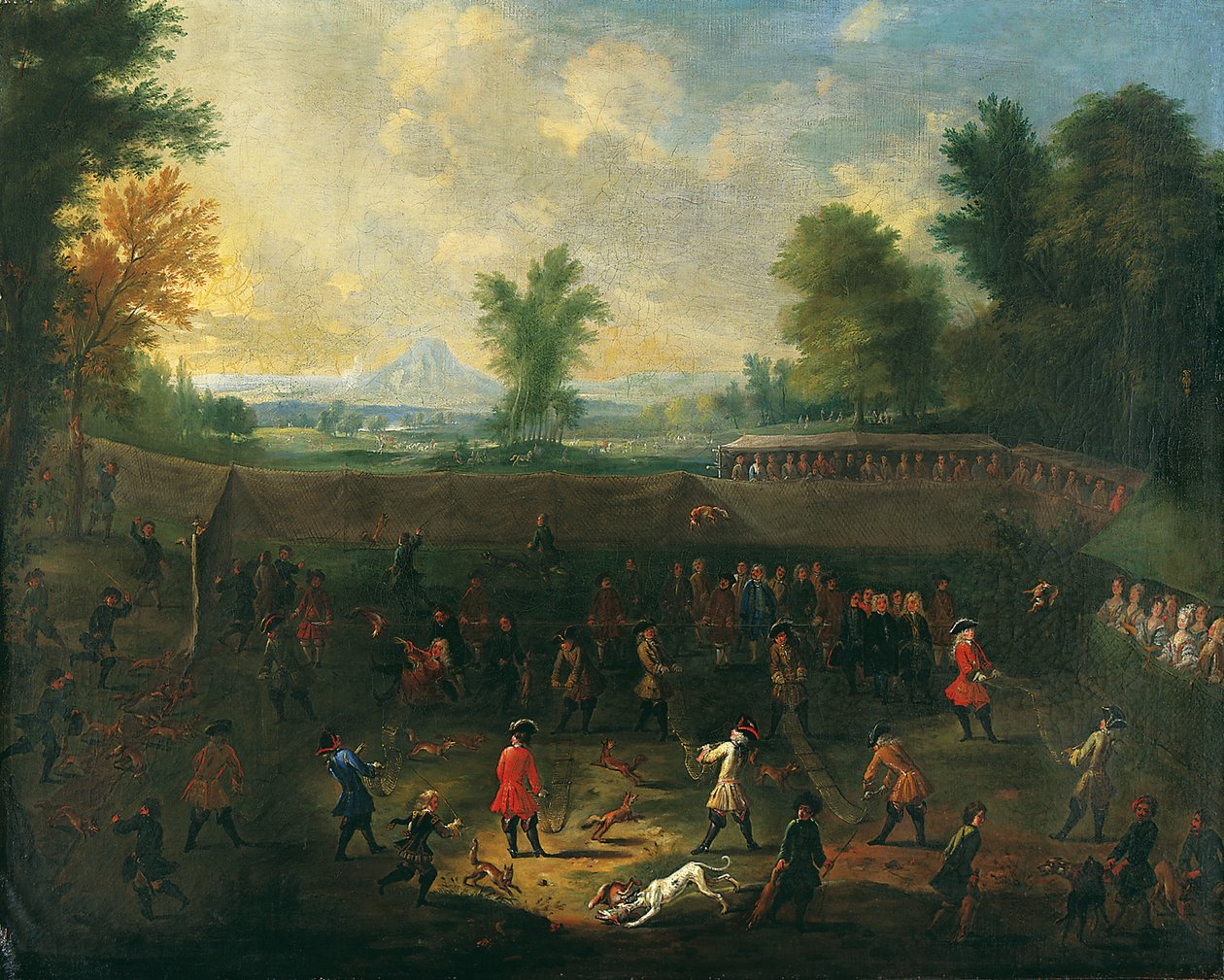 A fox-tossing match with elegant company spectating by German School