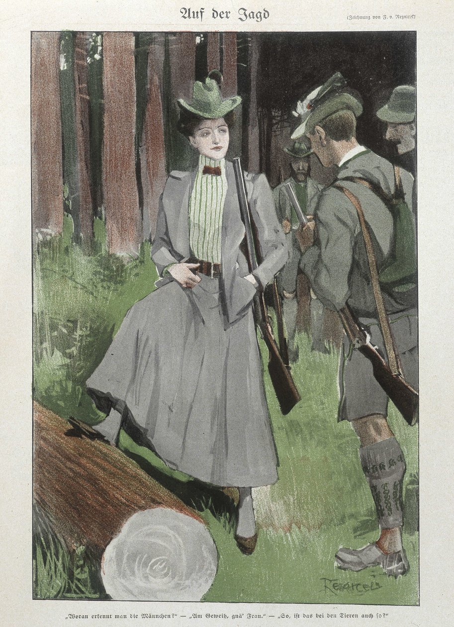 A woman in the shooting hunt - German doc by German School