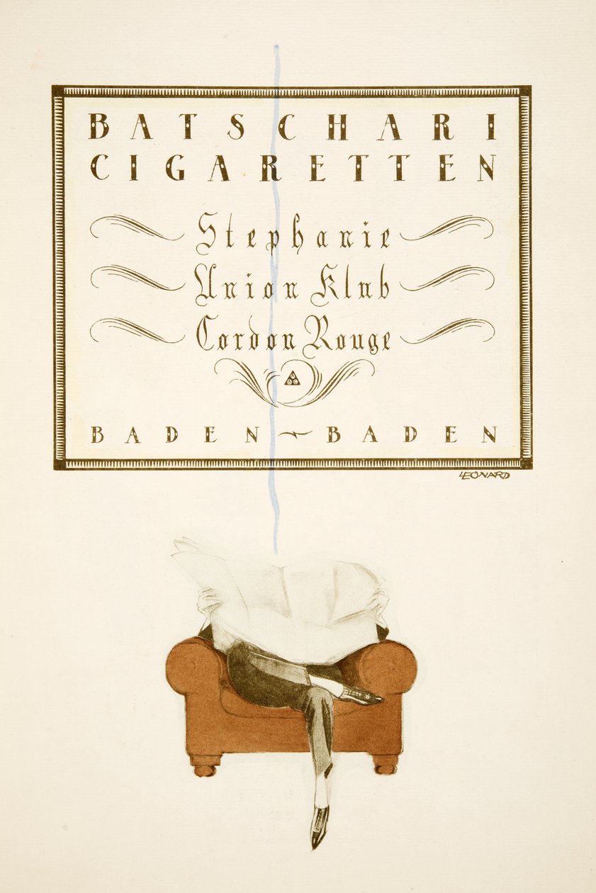 Advertisement for Batschari Cigarettes, from Styl, published 1922 by German School