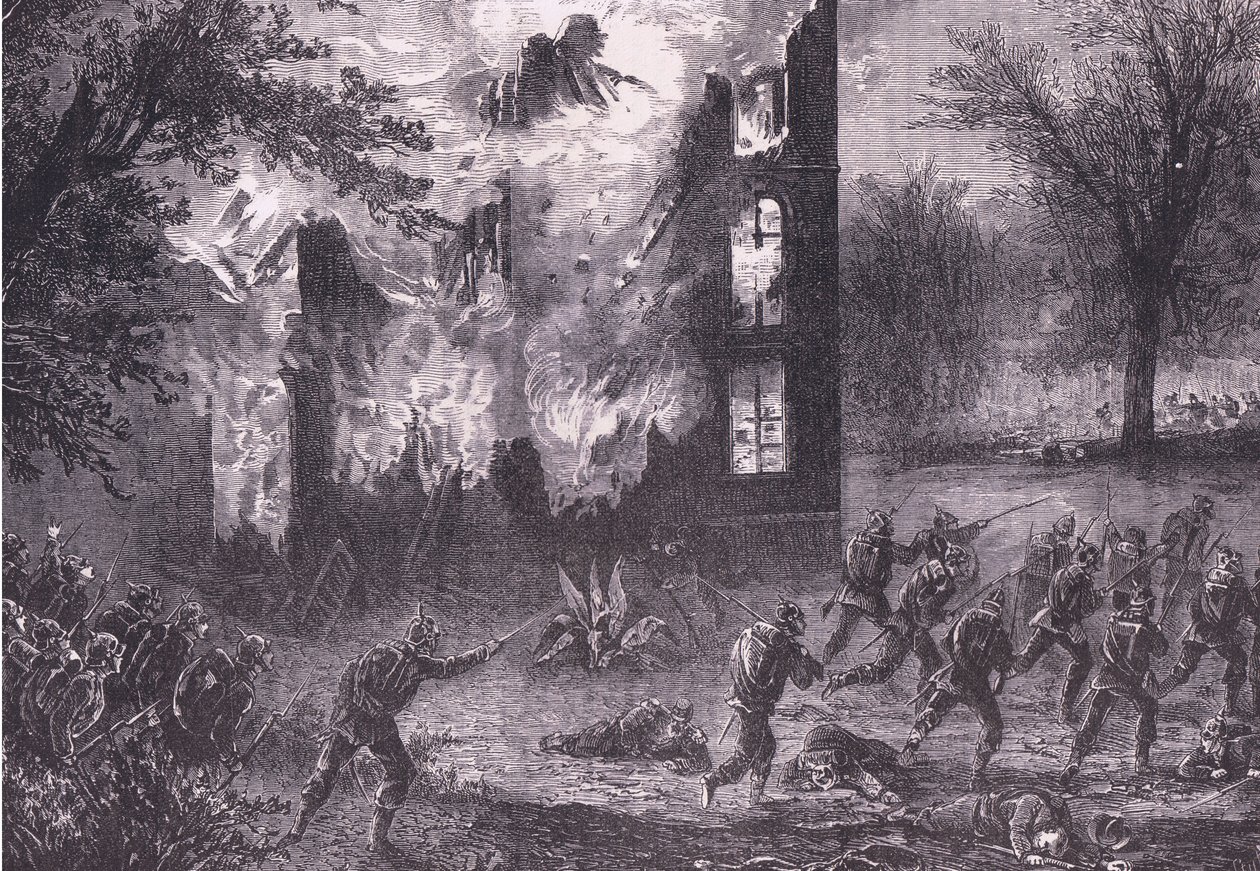 Attack on an advanced French position, Cassells History of the War between France and Germany published by Cassell and Company Limited, c.1890 by German School
