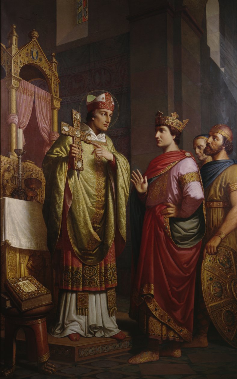 Bishop Bernward shows Emperor Otto III his Cross by German School