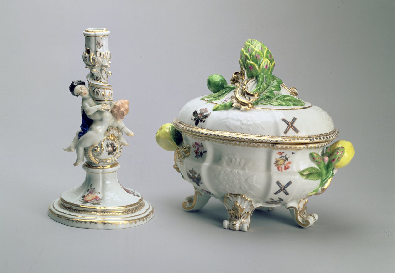 Candlestick and covered bowl from the St. Andrew Service, Meissen, 1744-5 by German School