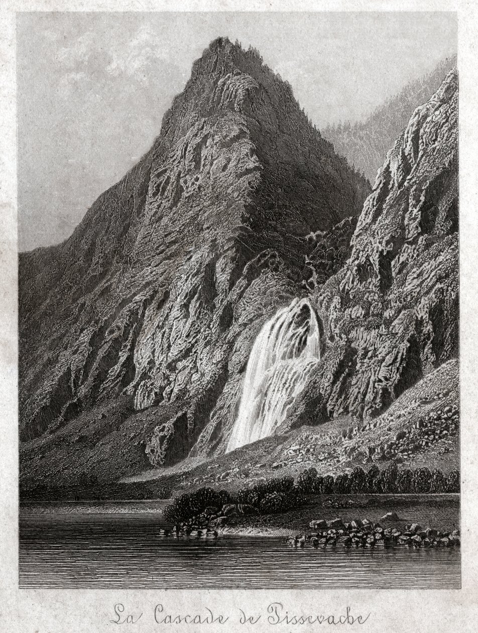 Cascade de Pissevache (engraving, circa 1830) by German School