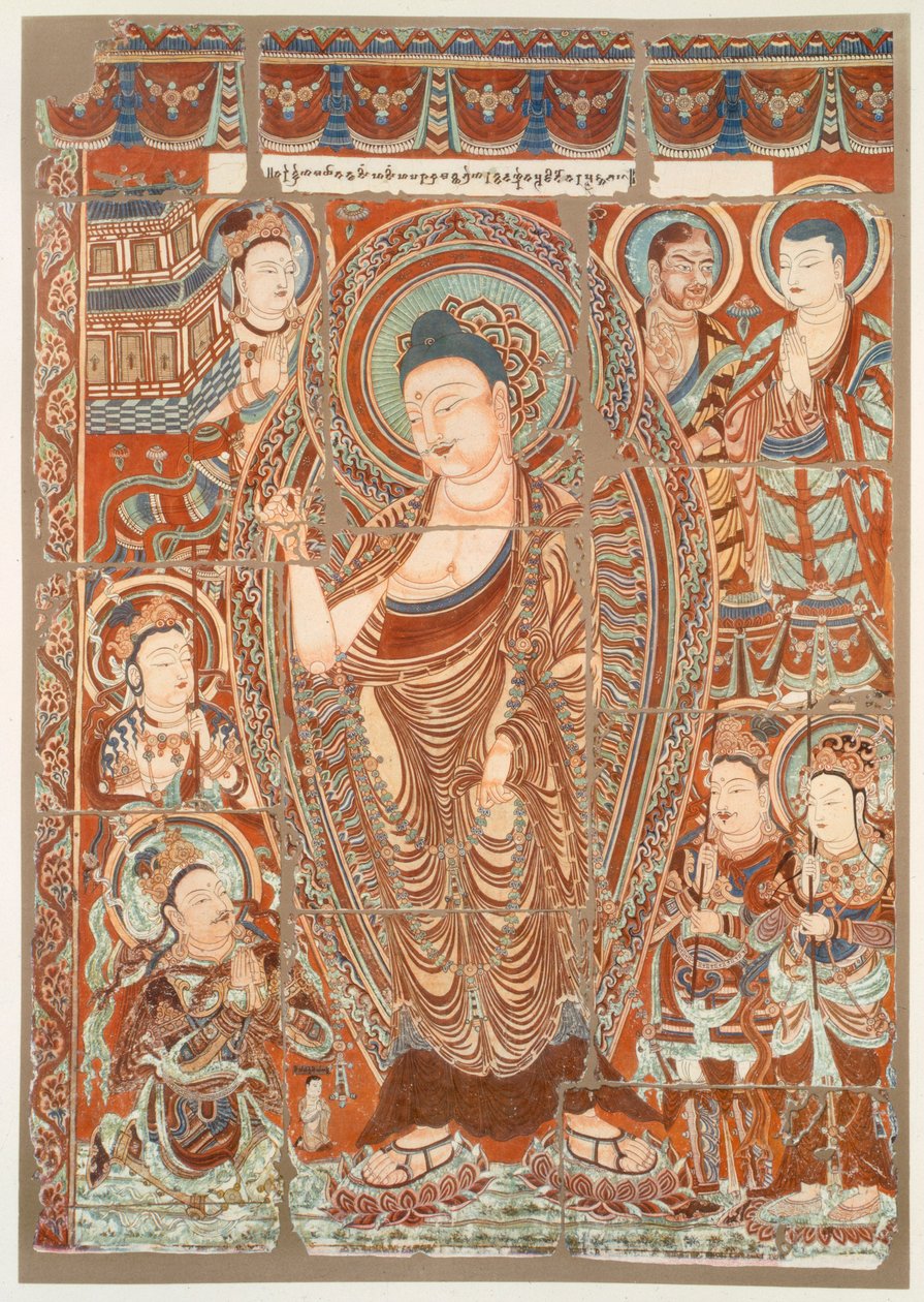 Cave Painting Showing the Worship of the Buddha Simha by German School