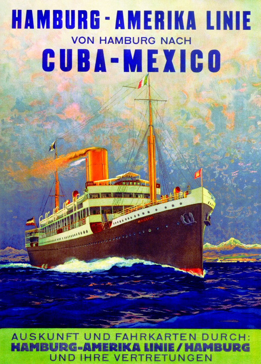 Cuba - Mexico, Poster Advertising the Hamburg American Line, 1899 by German School