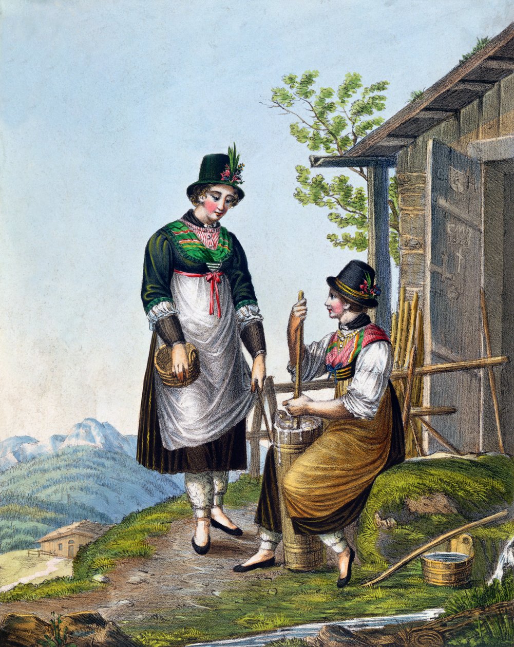 Dairymaids in the Alps near Tegernsee, early 19th century by German School