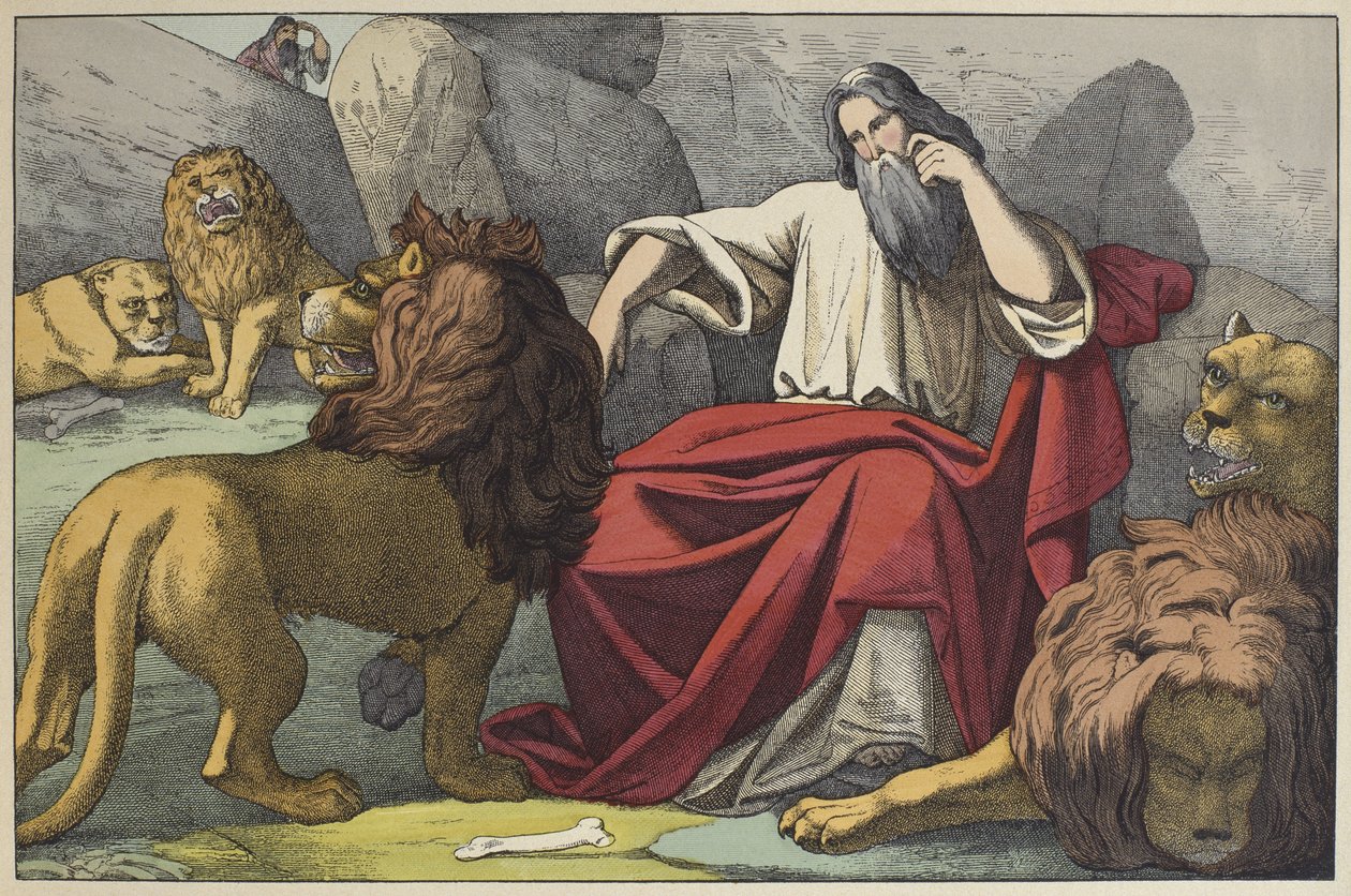Daniel in the den of lions, illustration from L