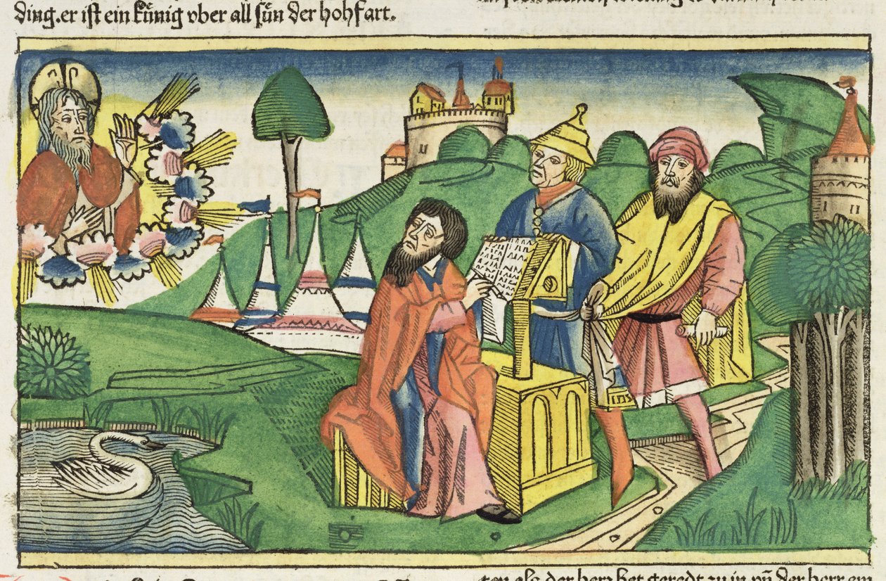 Deuteronomy: Frontispiece in which God makes the Laws, from the Nuremberg Bible by German School