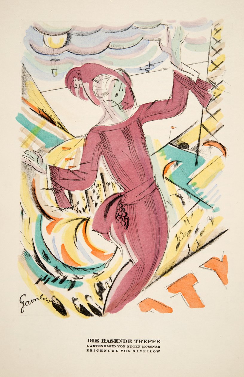 Die Rasende Treppe, Advertisement for Dress by Eugen Mossner, from Styl, pub. 1922 by German School