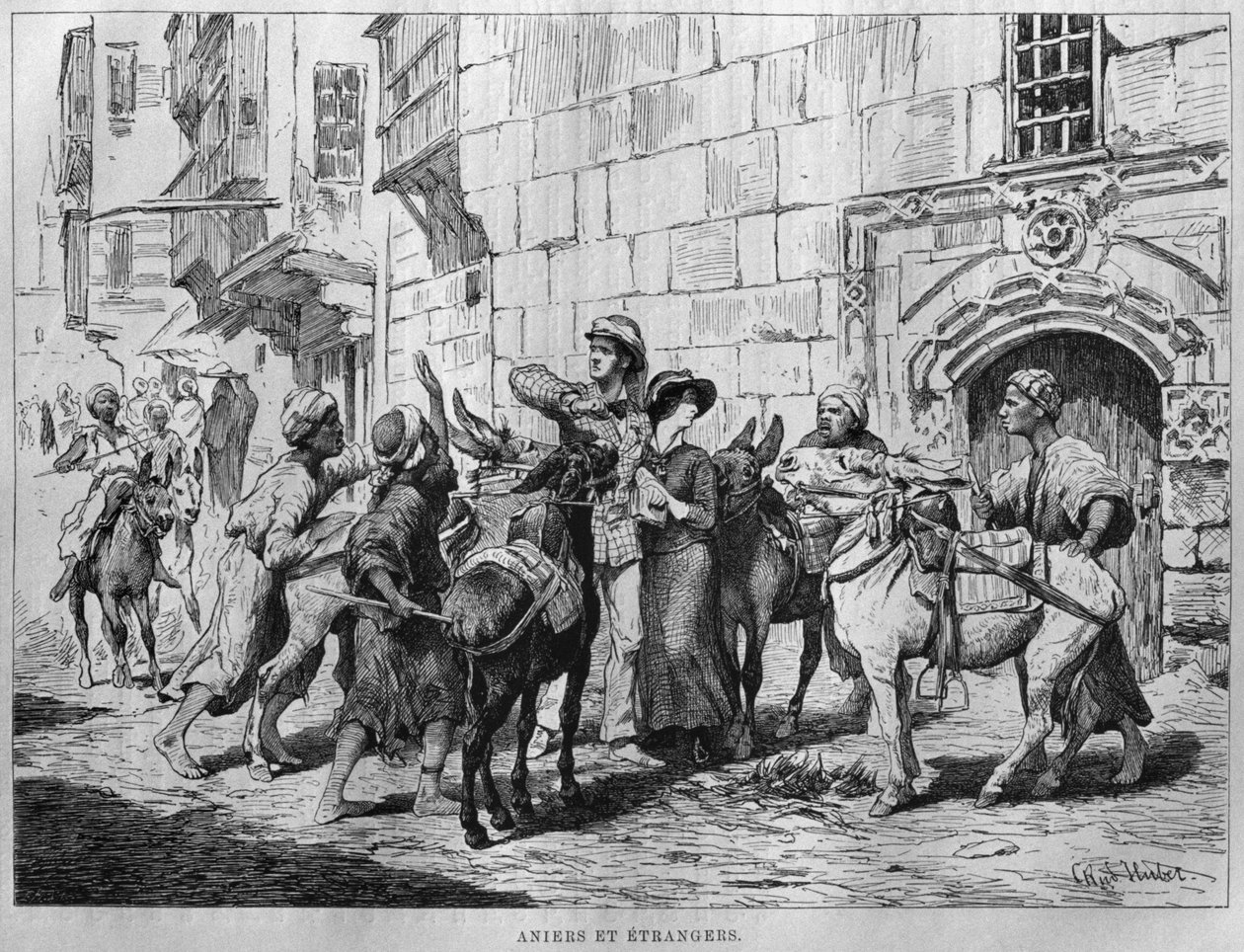 Donkey drivers and tourists, from LEgypte by Georg Moritz Ebers, 1881 by German School