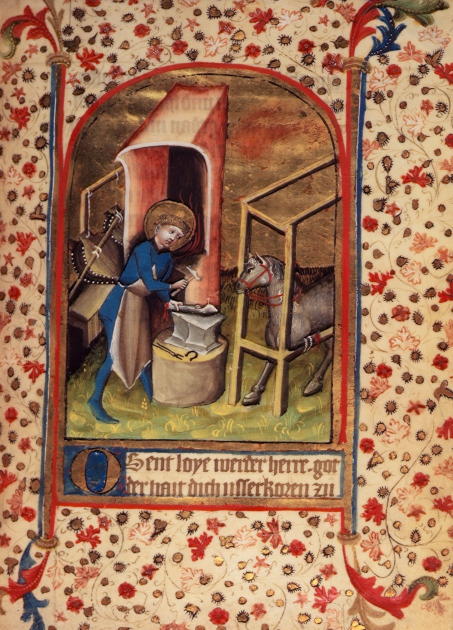 St. Eligius (588-660) shoeing a horse, from 