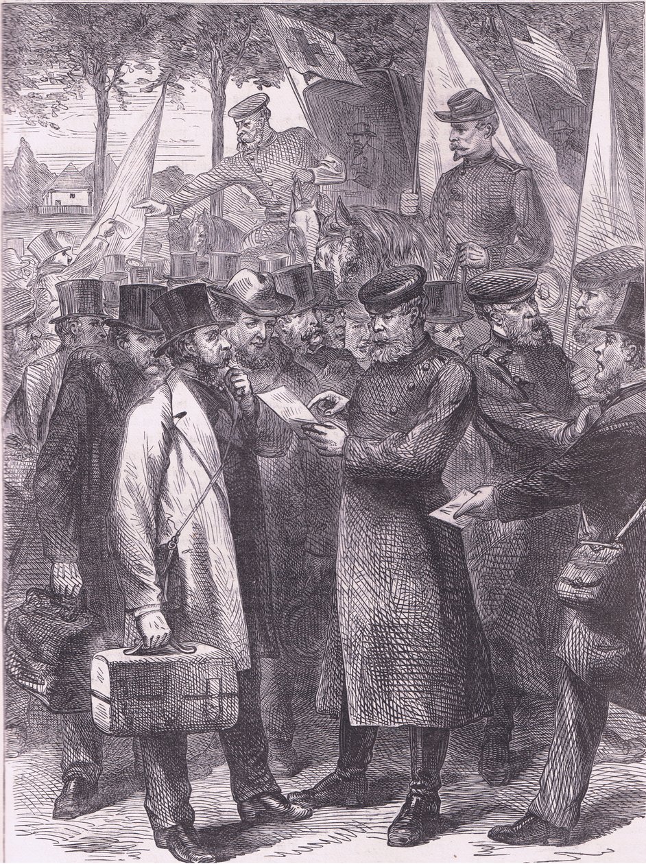 English residents leaving Paris, Cassells History of the War between France and Germany published by Cassell and Company Limited, c.1890 by German School