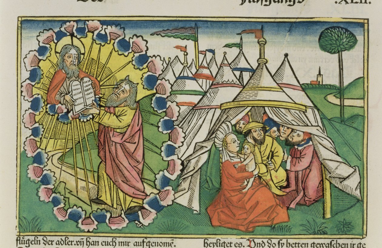 Exodus 20:1-5 Moses receiving the Ten Commandments, from the Nuremberg Bible by German School