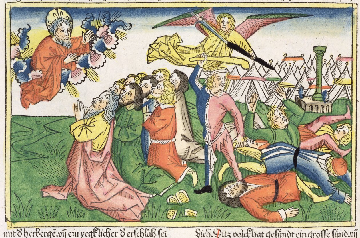 Exodus 32:15-23 Moses breaking the stone tablets, from the Nuremberg Bible by German School