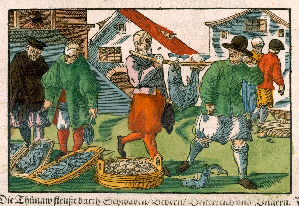 Fishmarket, from a German Manuscript, c.1650 by German School