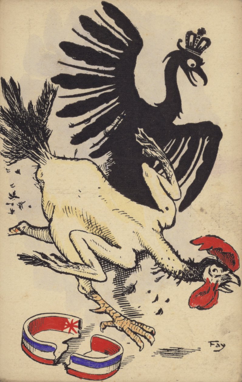 French Cockerel Fleeing from the German Eagle by German School
