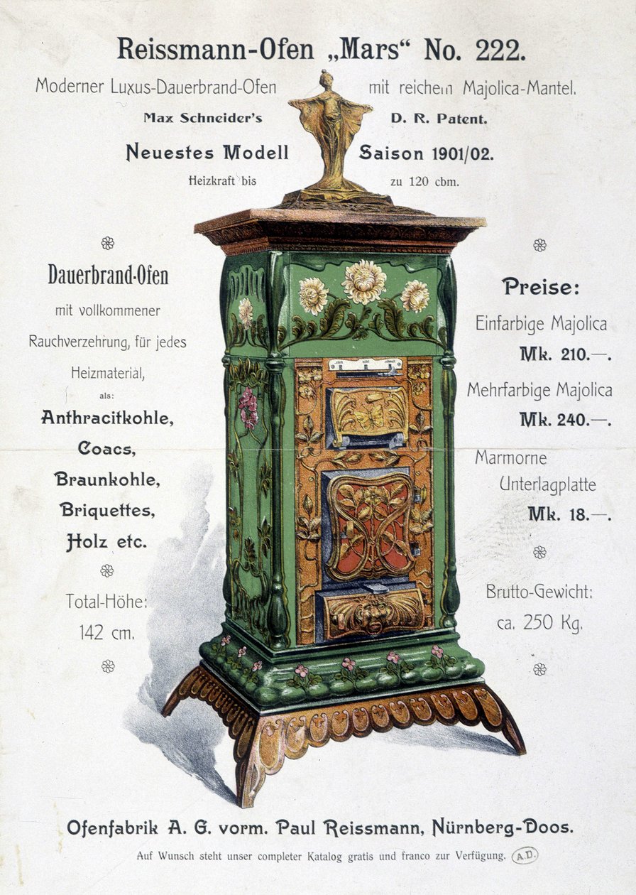 German advertisement for an art nouveau style boiler, late 19th century by German School