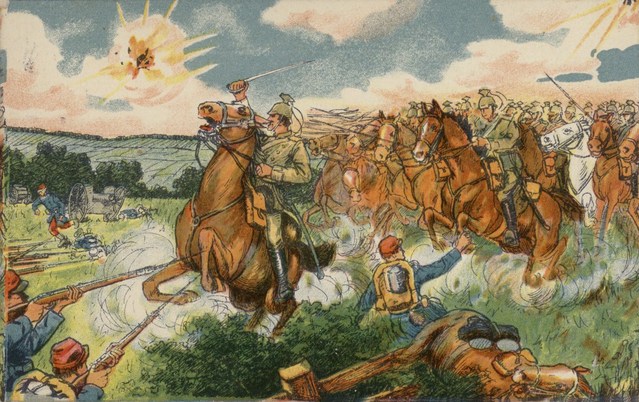 German Cavalry Under the Command of Crown Prince Wilhelm Attacking French Troops Near Longwy, France, World War I by German School