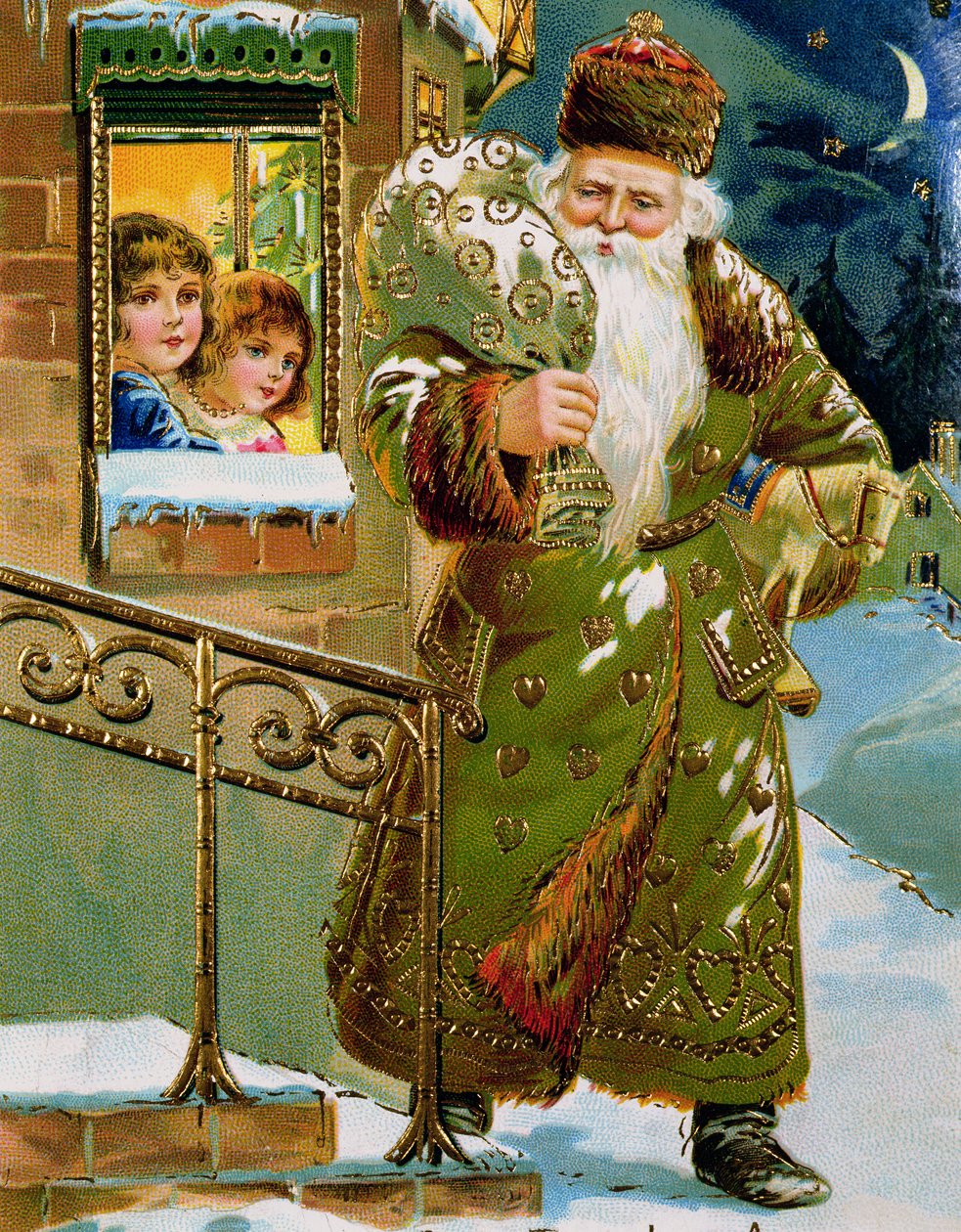 Green-Robed Santa Claus, German card, circa 1900 by German School