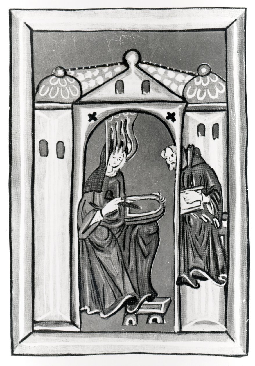 Hildegard of Bingen receiving the Light from Heaven, c.1151 by German School