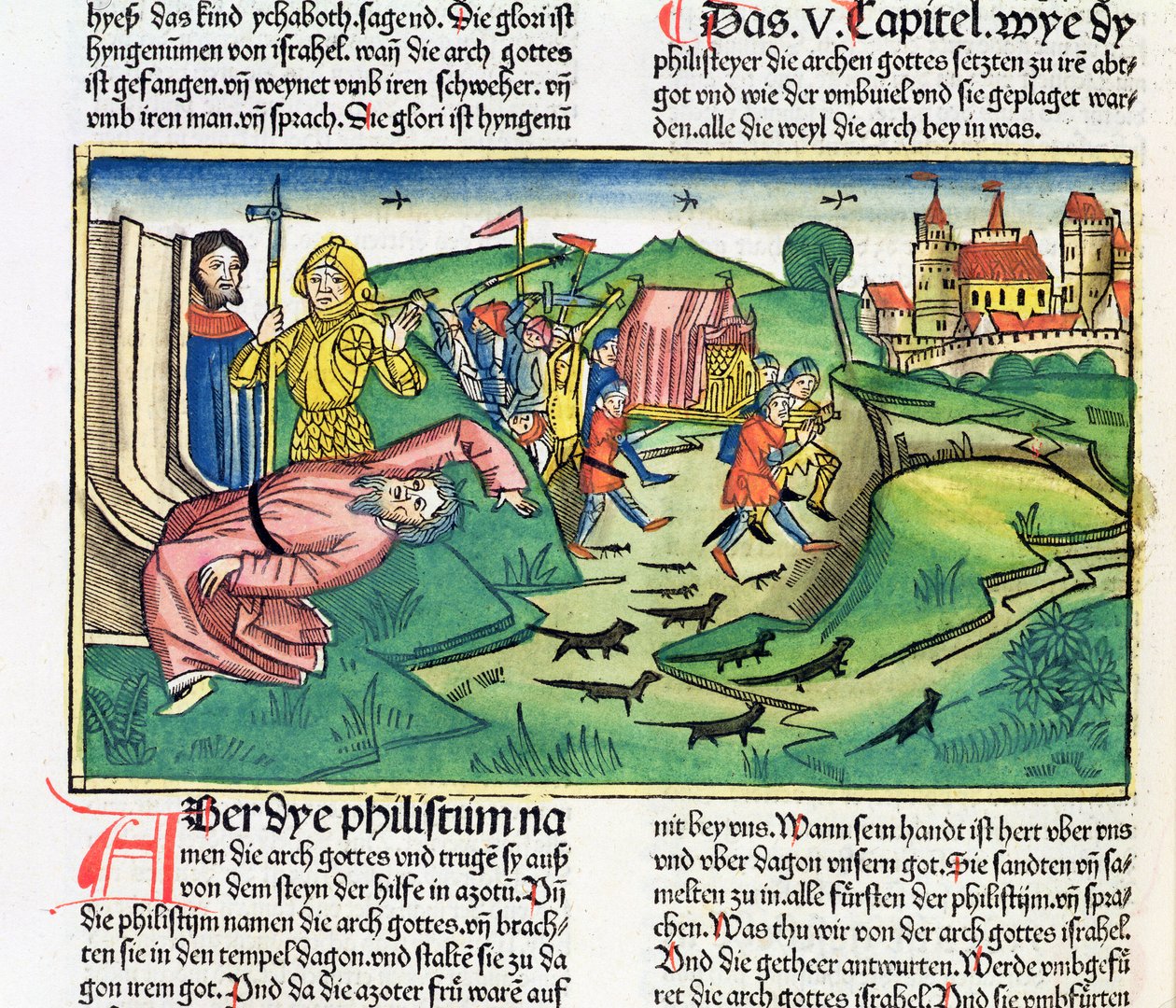 I Samuel 5:1-11 The Philistines seize the Ark and are struck by the plague, from the Nuremberg Bible by German School