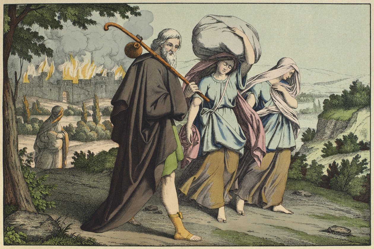 Lot and his daughters fleeing, illustration from L