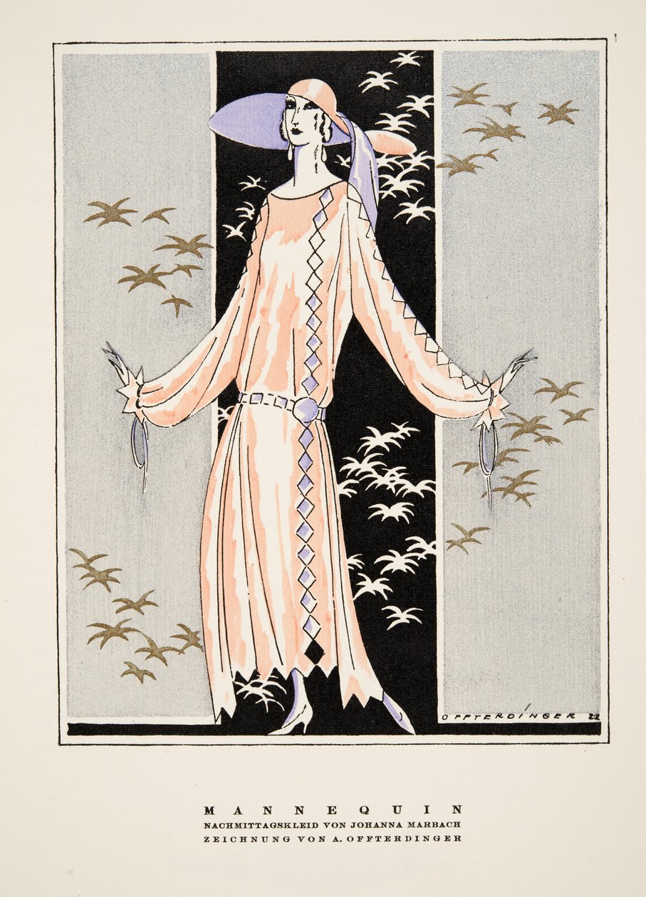 Mannequin, Advertisement for Dress by Johanna Marbach, from Styl, pub. 1922 by German School