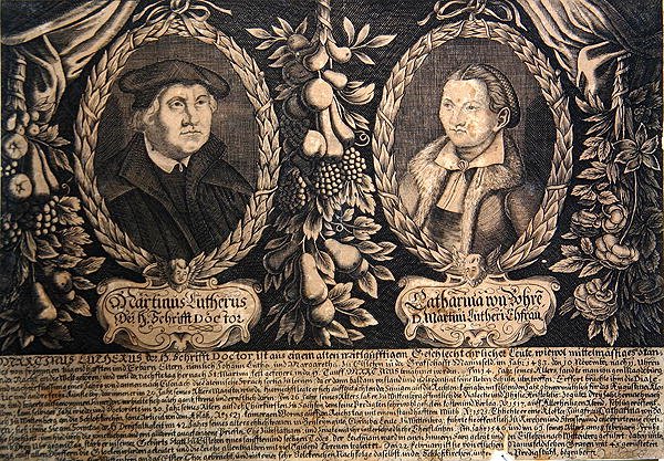 Martin Luther and his wife Katharina von Bora by German School