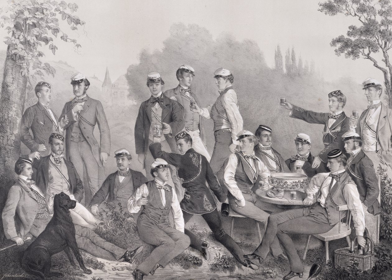 Mensuren or Student Members of the Duelling Society on an Outing by German School