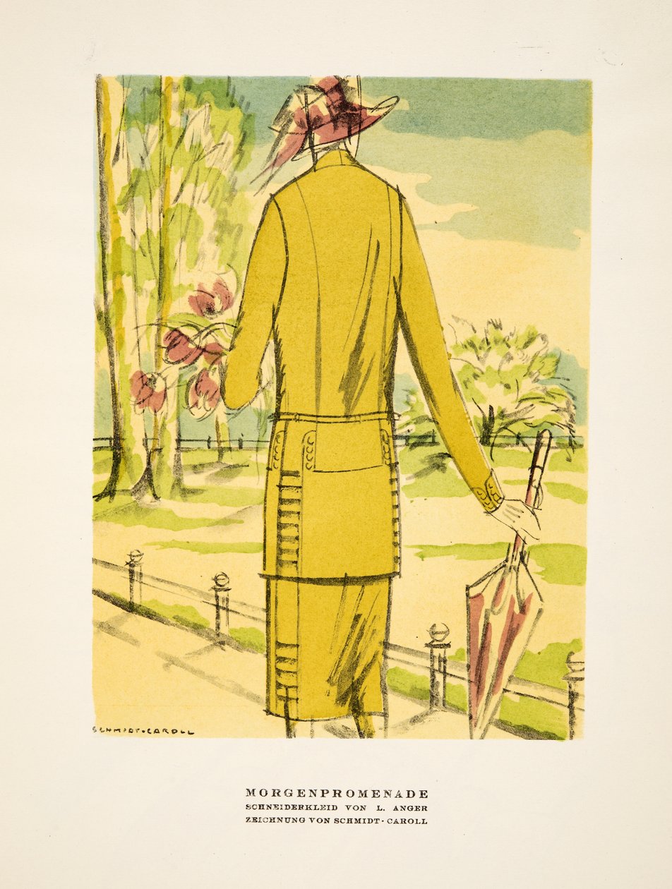 Morgenpromenade, Advertisement for Clothing by L. Anger, from Styl, pub. 1922 by German School