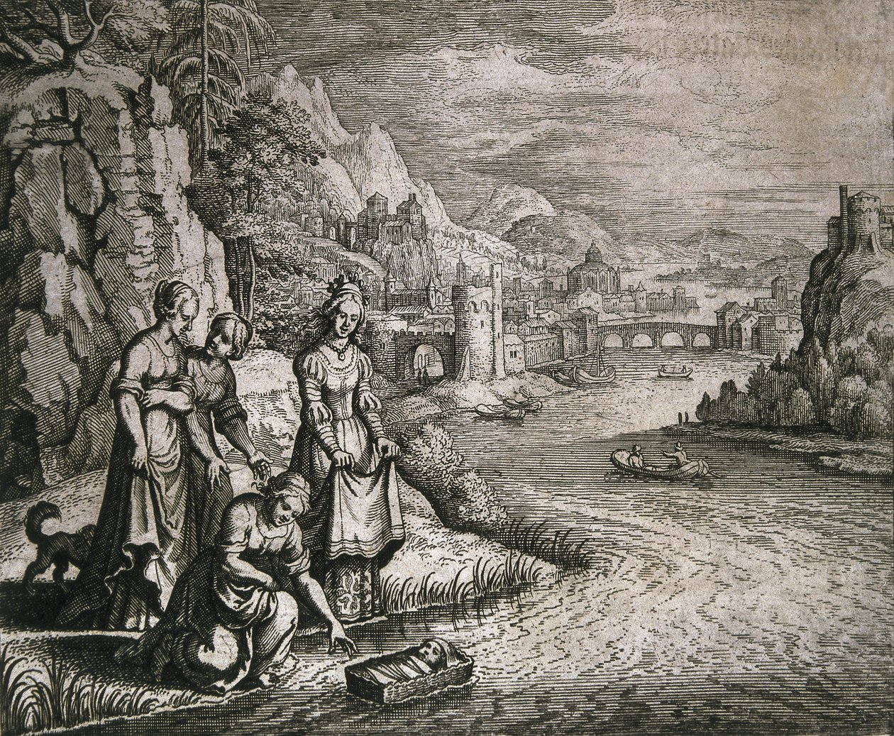 Moses rescued from the Nile by German School