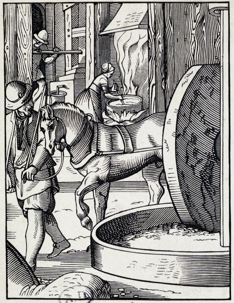 Oil press - German engraving by German School