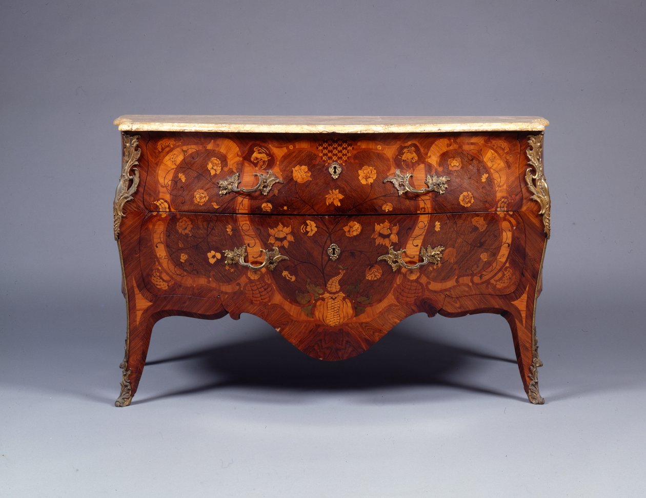 One of a Pair of Marquetry and Parquetry Commodes by German School