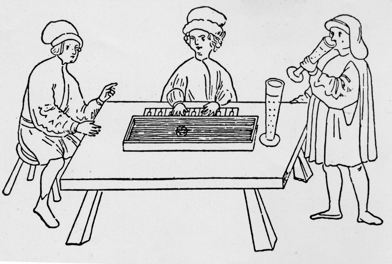 One of the first drawings representing a Clavichord. Weimar 15th century by German School