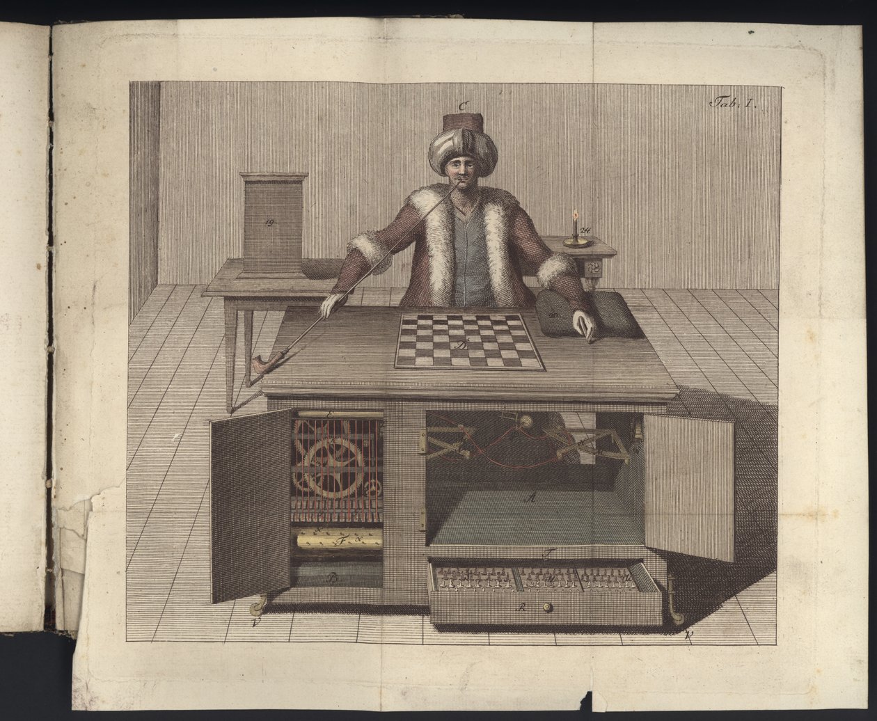 Plate I from Uber den Schachspieler des Herrn von Kempelen und dessen Nachbildung, Leipzig und Dresden: Joh. Gottl. Breitkopf, 1789 by German School