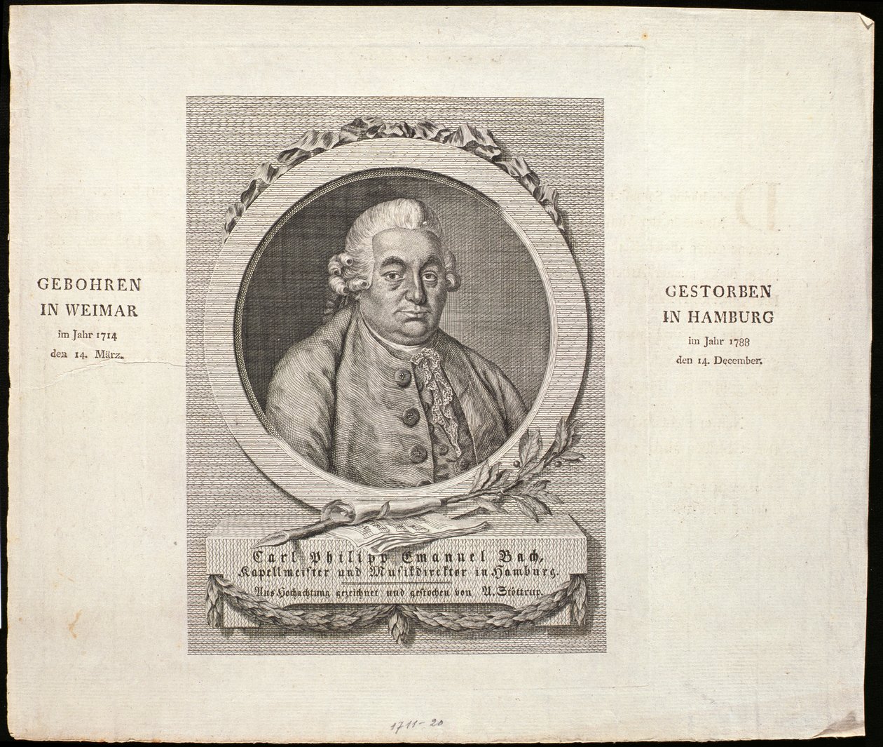Portrait of Carl Philipp Emanuel Bach engraved by C. D. Krohn by German School