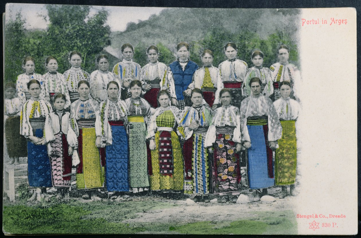 Postcard depicting Romanian traditional dress in the region of Arges, c.1900-10 by German School