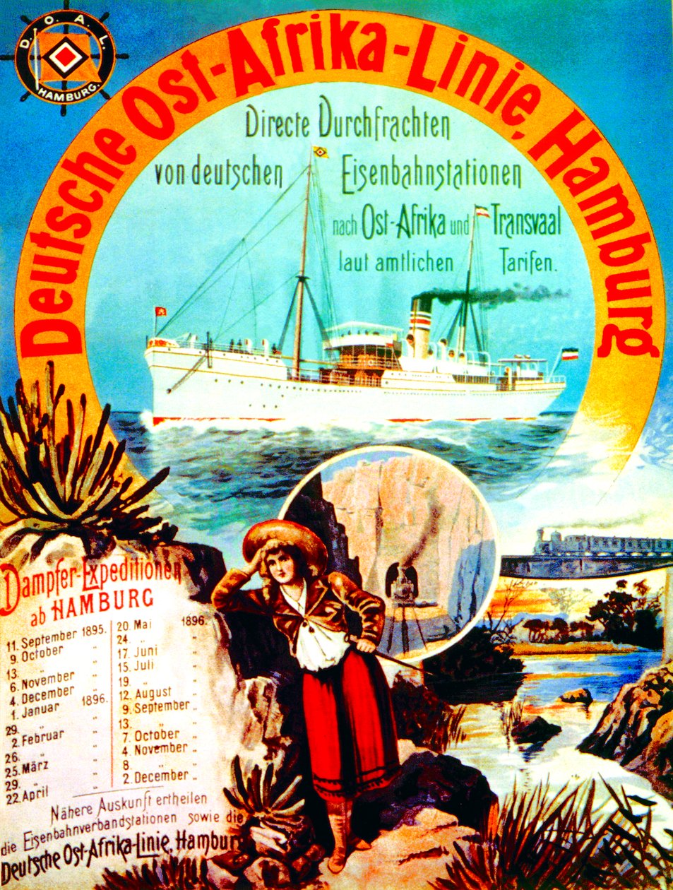 Poster Advertising the German East Africa Line, Hamburg, 1895 by German School