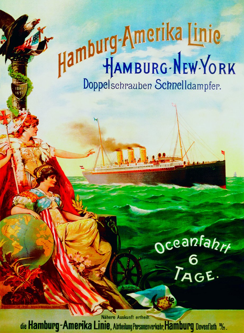 Poster Advertising the Hamburg American Line, 1897 by German School