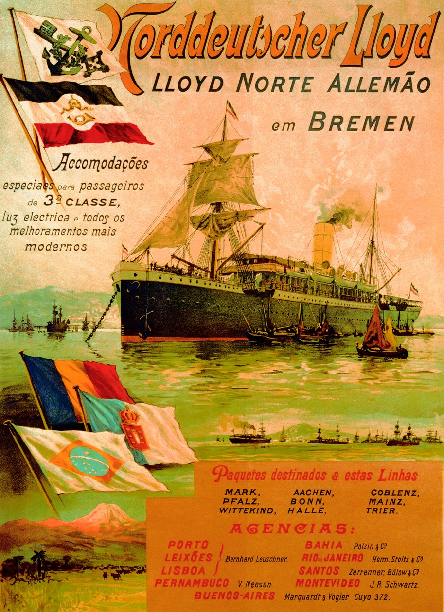 Poster Advertising the North German Lloyd Line, 1898 by German School