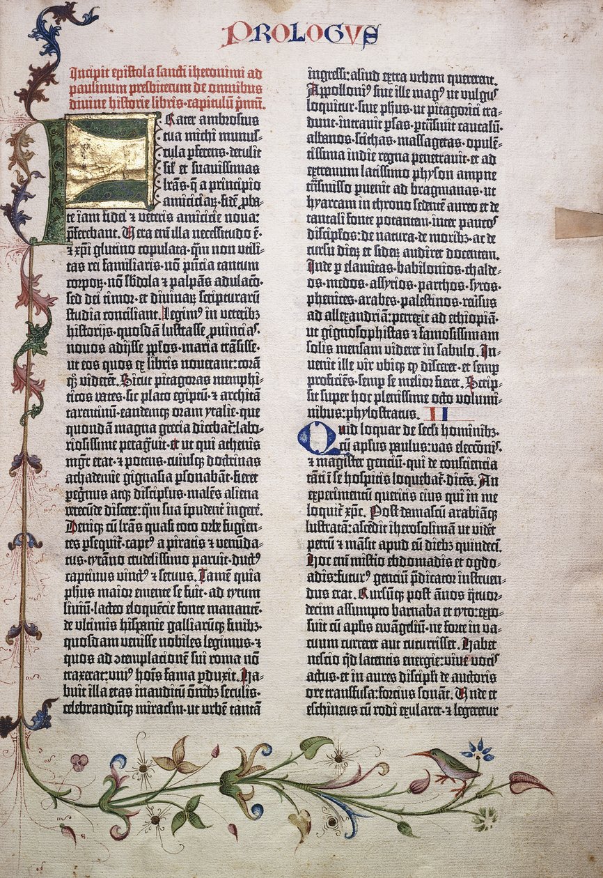 Prologue folio with gold and green letter 