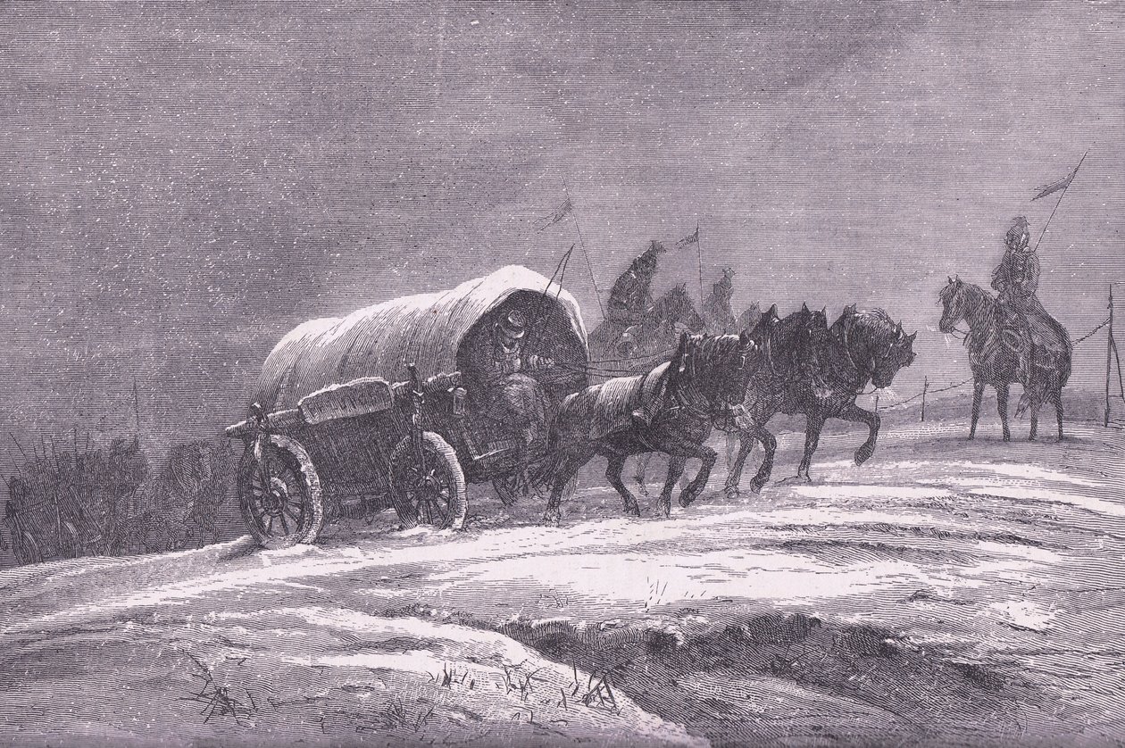 Prussian field post in the snow, Cassells History of the War between France and Germany published by Cassell and Company Limited, c.1890 by German School